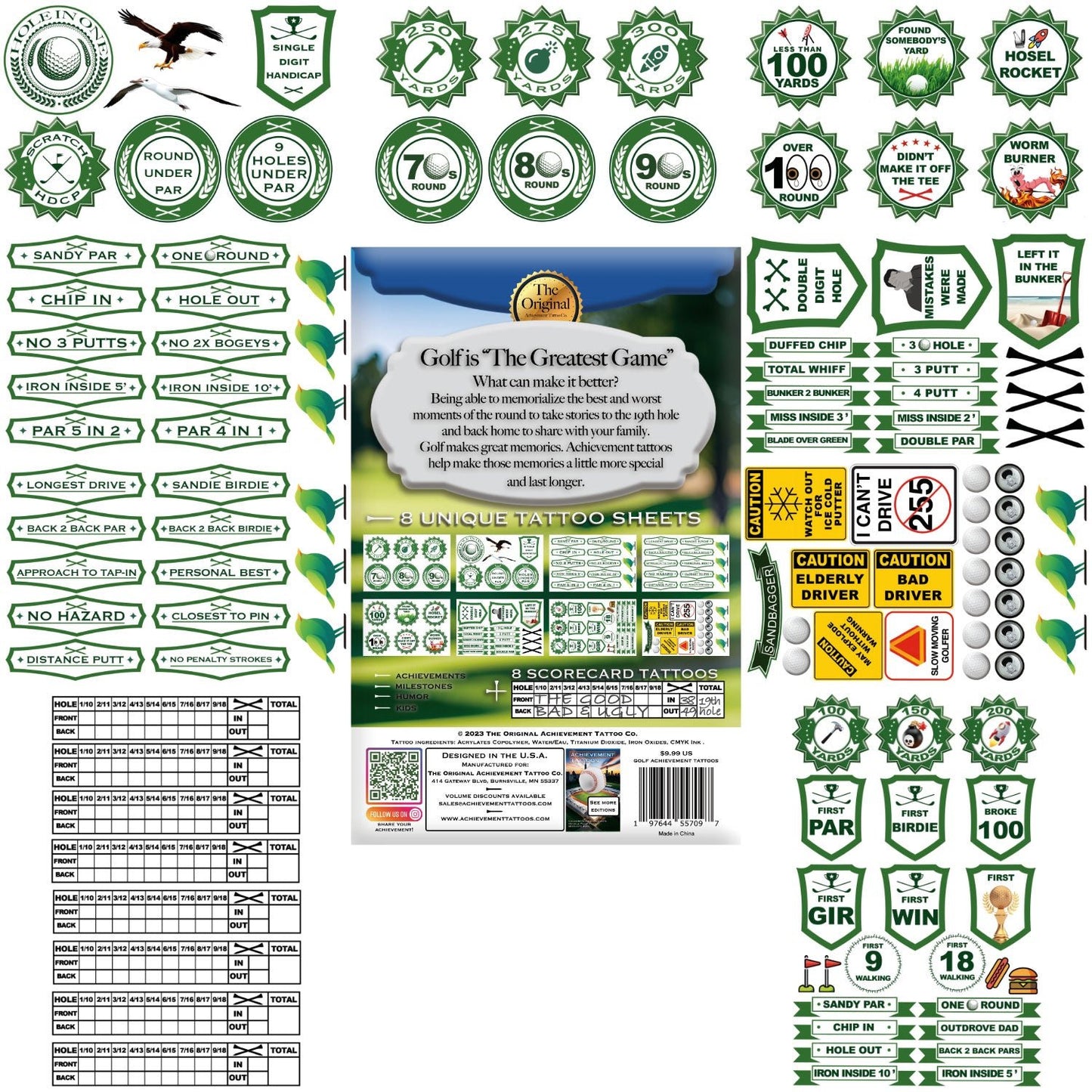 Golf Achievement Temporary Tattoos.