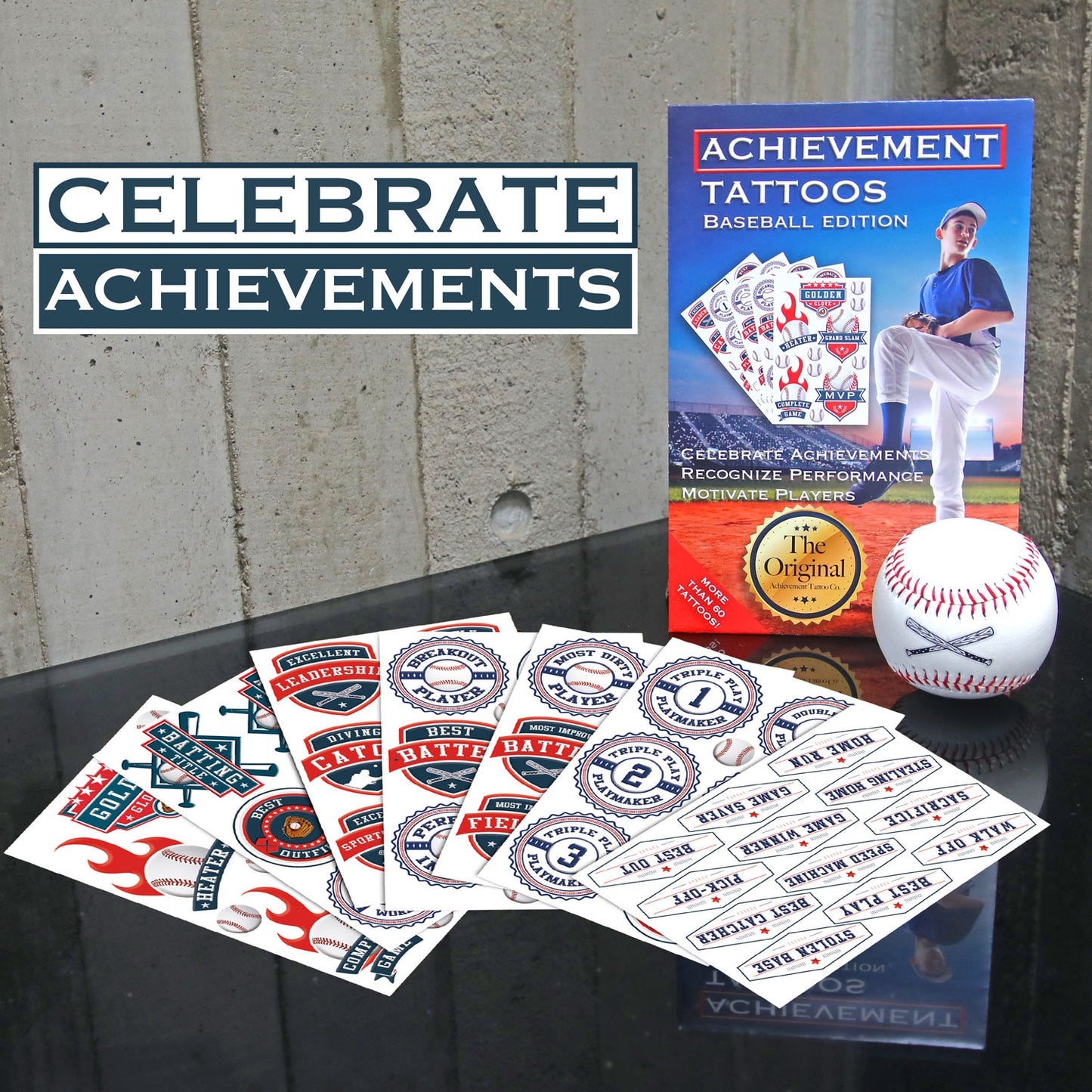 Baseball Achievement Temporary Tattoos