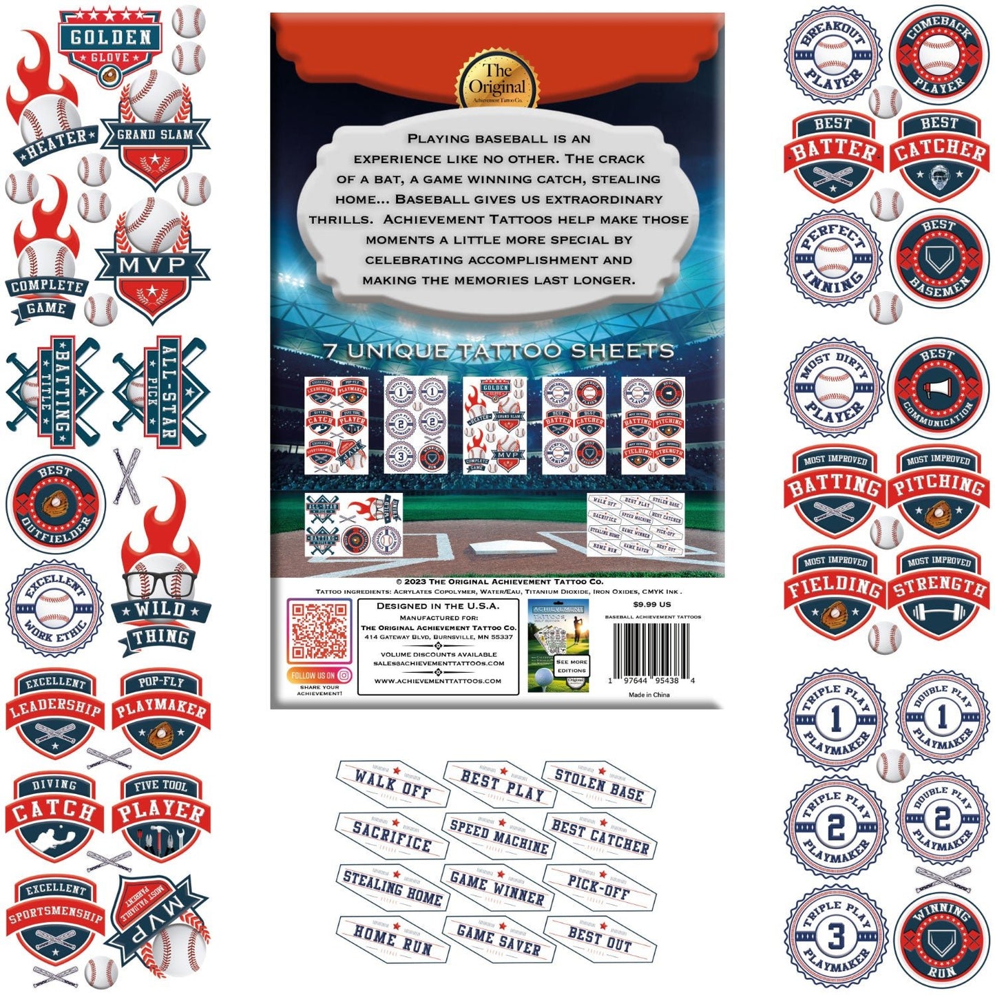 Baseball Achievement Temporary Tattoos